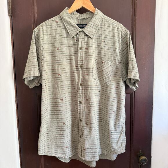 UNITED BY BLUE | Cotton Hemp Button Down Shirt with Fishing Lure Pattern | XL - Picture 1 of 8
